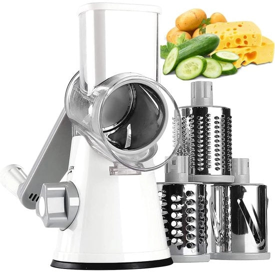 Raspia Rotante per Formaggi con Manico per Frutta Formaggi Raspatori per Cucina 3 Lame Interchangeabili per Formaggi Patate Zucchine Noci Cioccolato (Bianco)