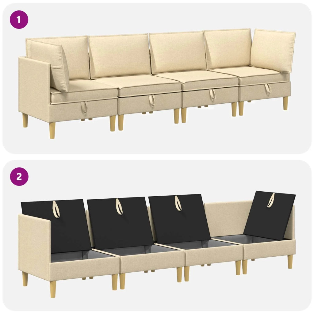 Set di mobili per il soggiorno con cuscino 4 pcs Crema Tessuto 3413709