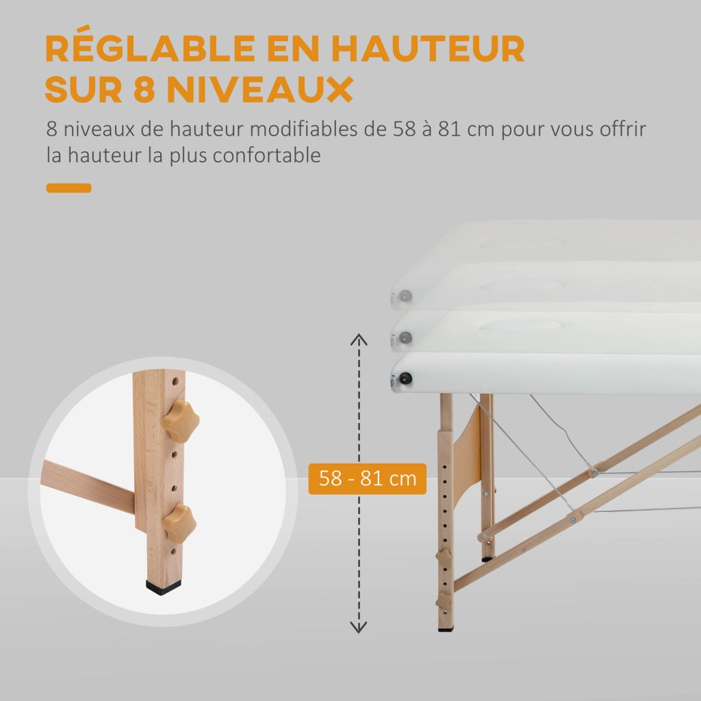 Lettino da massaggio pieghevole ¨C Xylo ¨C 2 zone, altezza regolabile, 186x60x61-87 cm, crema