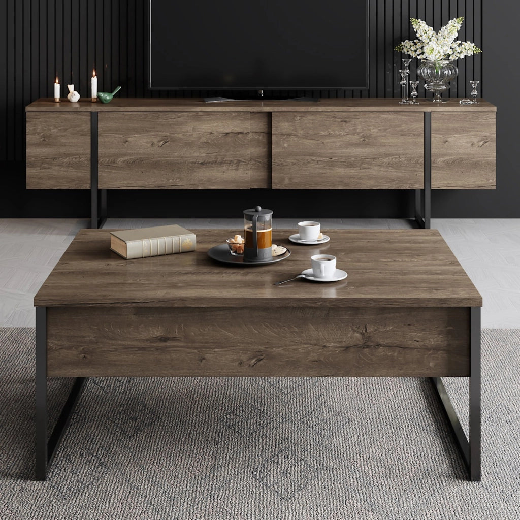 Porta TV in legno "Luxe" - 180 x 30 x 50 cm - Noce-Nero