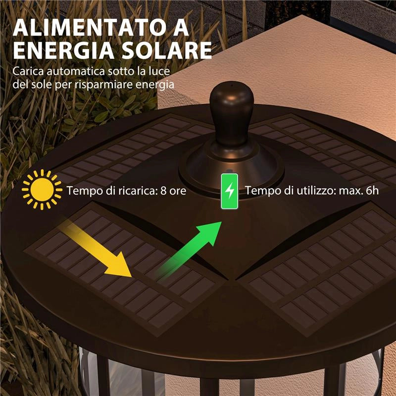 LAMPIONE SOLARE CON 6H AUTONOMIA E ANCORAGGIO A TERRA, IN POLICARBONATO E ABS IP44, 17X17X127 CM, NERO