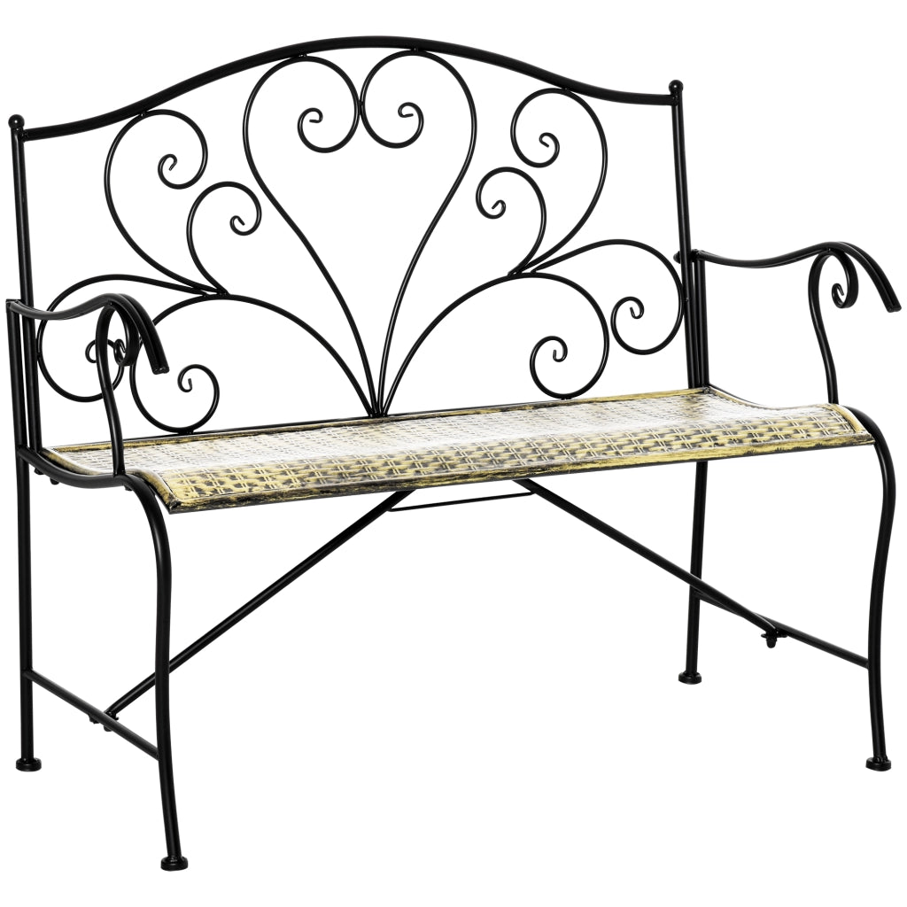 Panchina da Giardino 2 Posti in Ferro Stile Vintage ¨C zephmum ¨C Nero