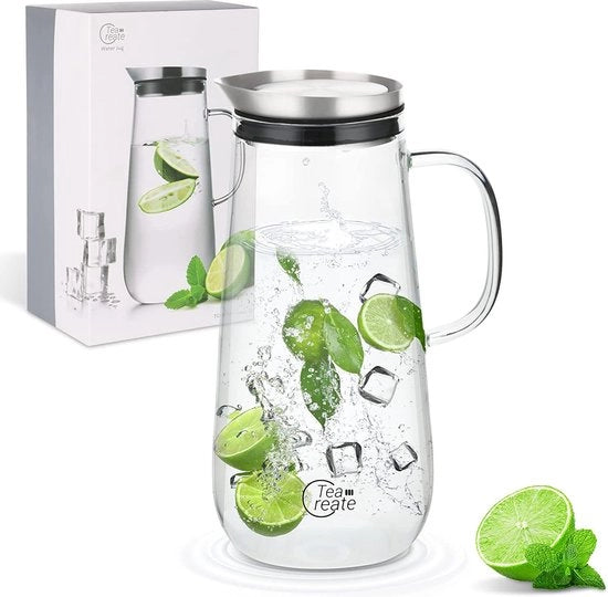 Acqua termica 1250 ml | Can da acqua in vetro con coperchio in acciaio inossidabile | Can da acqua in vetro borosilicato di alta qualità | Can da acqua per tè freddo e caldo per bevande fredde e calde