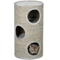 Cuccia per Gatti a 3 Livelli con Tiragraffi in Sisal e Peluche, Ø38x70cm, Grigio Chiaro