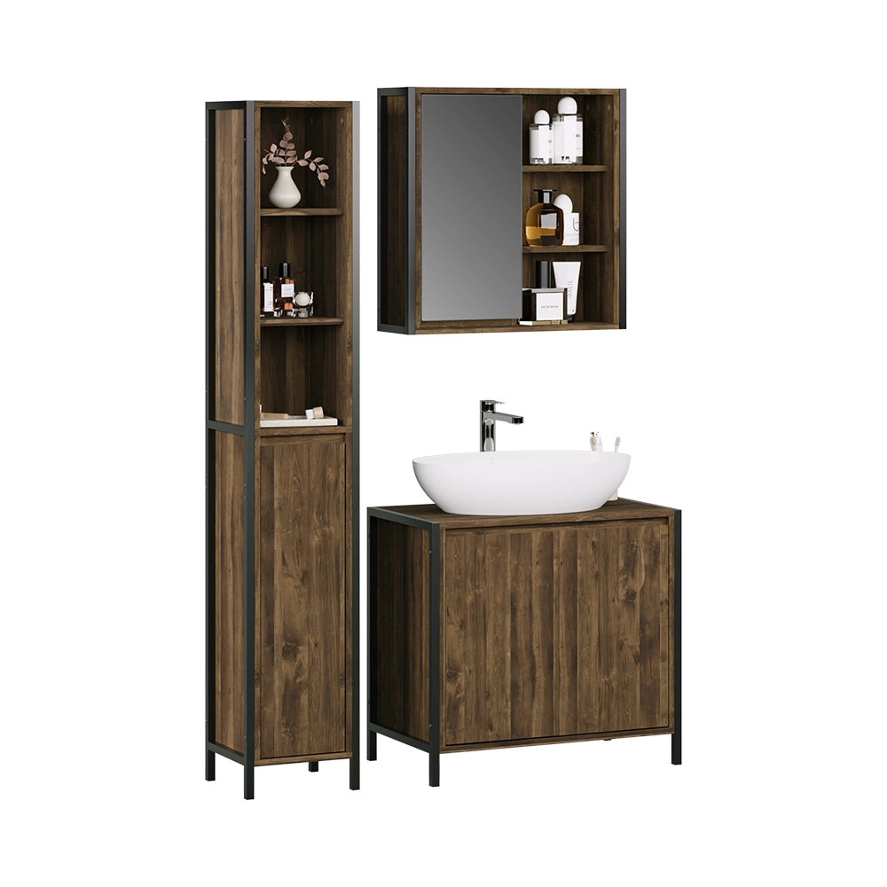 Vicco Set di mobili da bagno Quercia/nero 3 parti