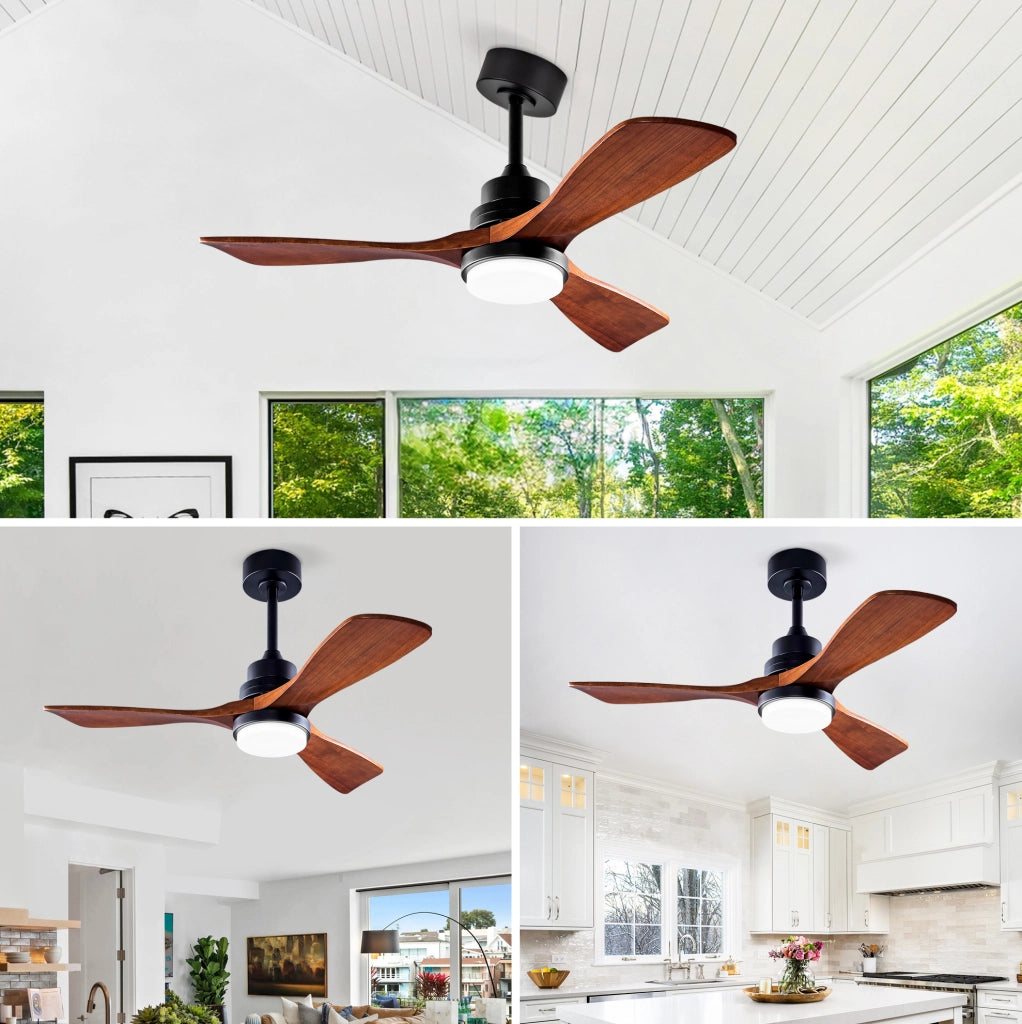 Ventilatore da soffitto con luce 42 pollici; motore DC reversibile; nero e noce scuro