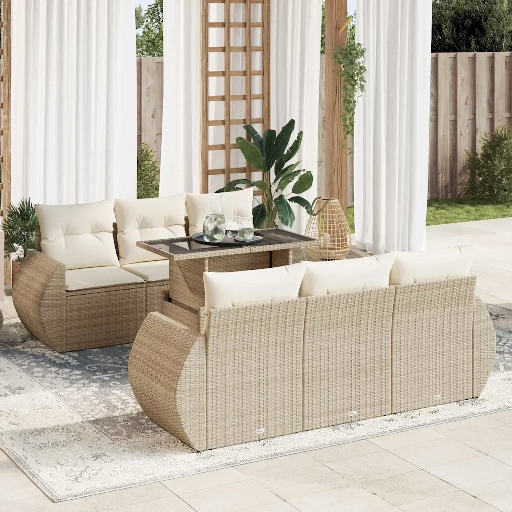 Set Divani da Giardino 7 pz con Cuscini Beige in Polyrattan 3326579