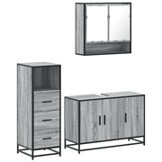 Set Mobili da Bagno | Armadio da bagno 3 pz Grigio Sonoma in Legno Multistrato