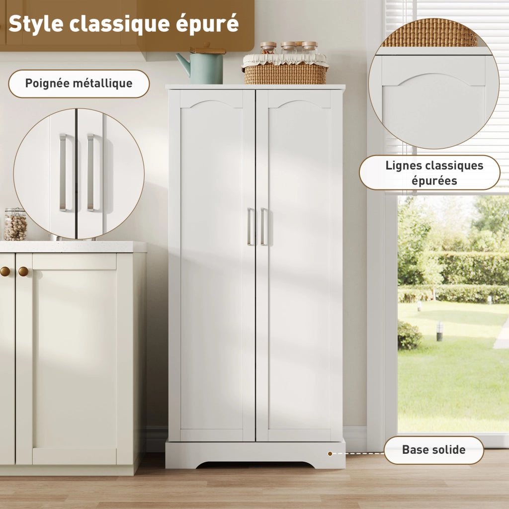 Colonna da cucina con LED; 5 livelli di stoccaggio; 2 ante e ripiani regolabili; per cucina; bianco; 60 × 35 × 128 cm
