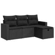 Set Divani da Giardino 4 pz | Set Salotto da Giardino con Cuscini Nero in Polyrattan