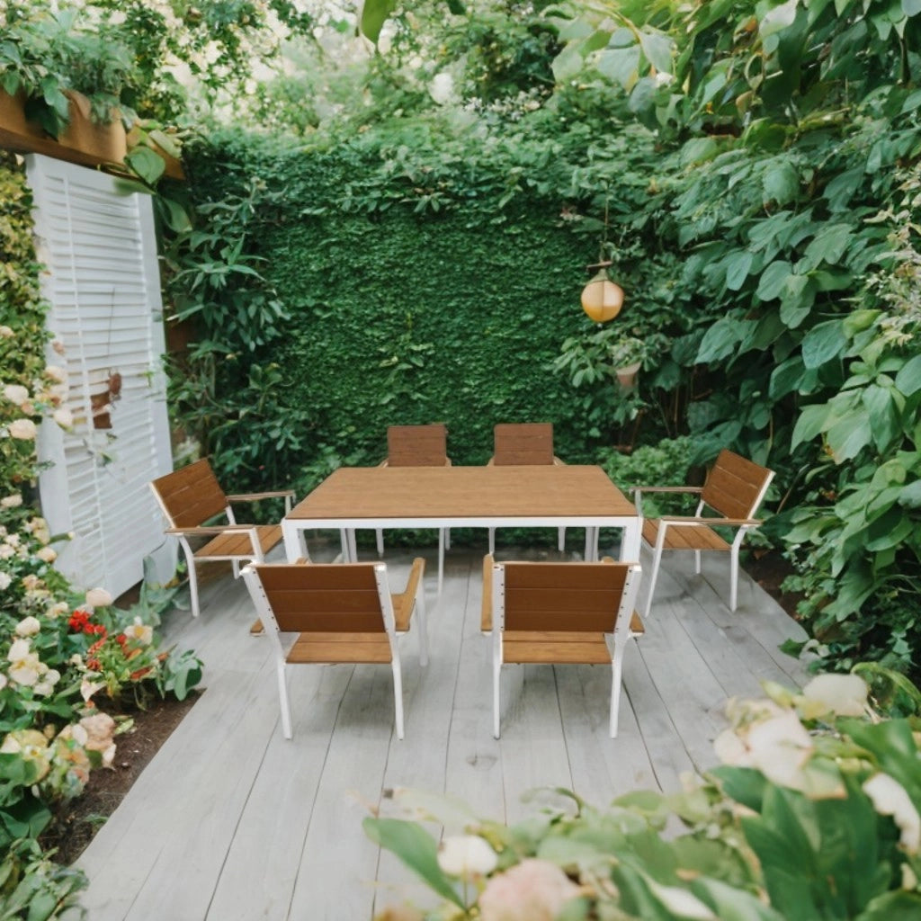 Marvin Sedia da Esterno con Braccioli Teak – Struttura in Alluminio Antiruggine e Seduta in Polywood Ef Bianco/4 Sedie