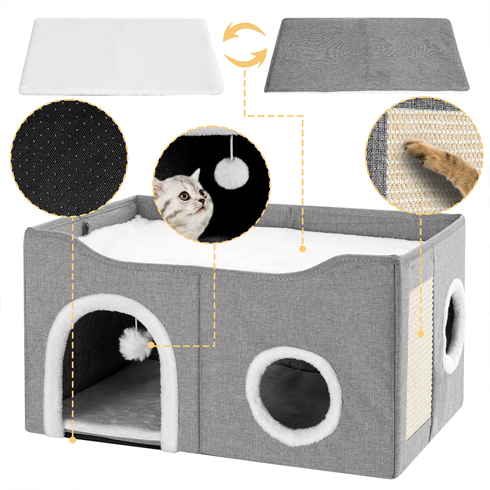 Cuccia Casa per Gatti Doppio Ingresso Tiragraffi Casetta Animali 61x41x33.5 cm