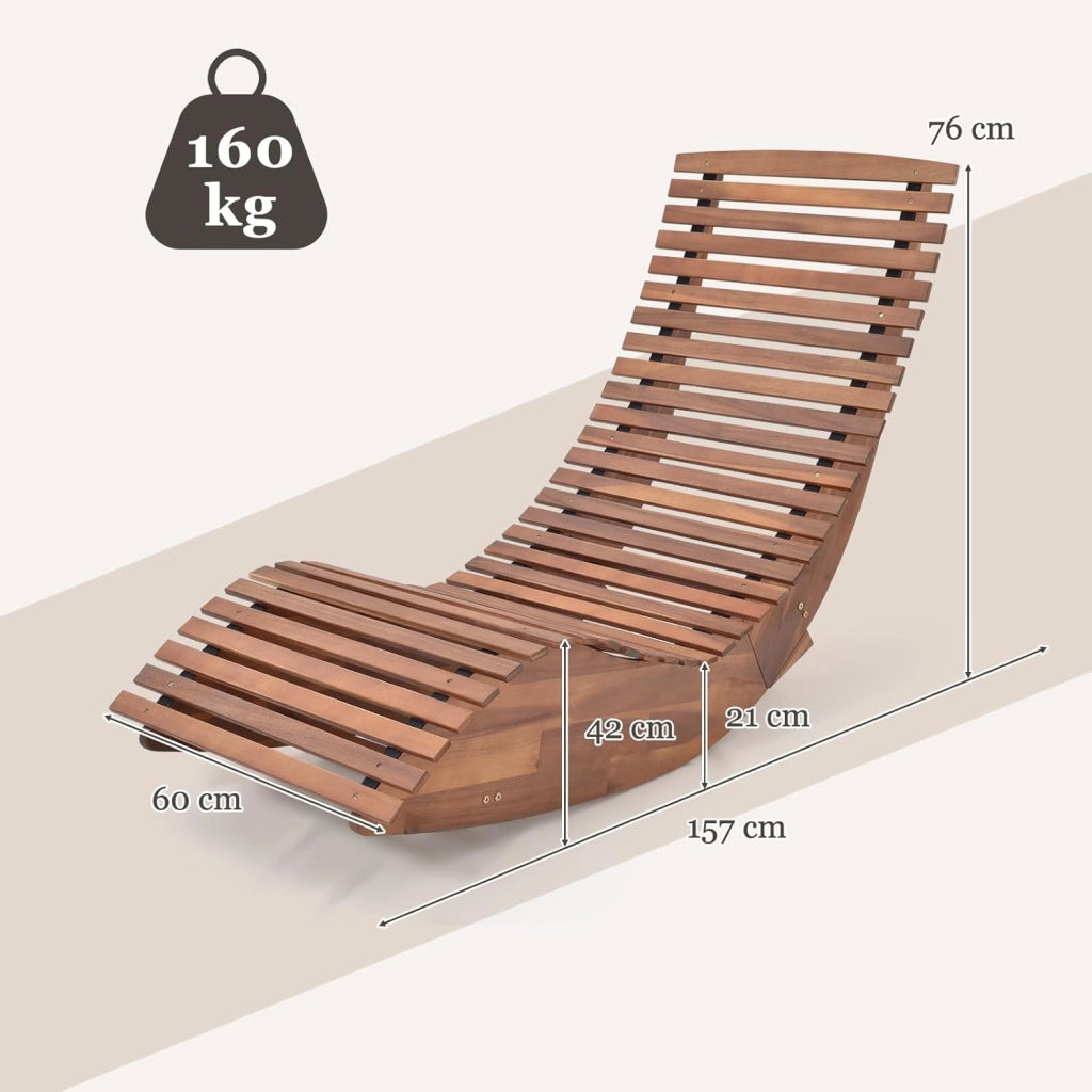 Lettino Prendisole con Altalena in Legno di Acacia, Resistente alle Intemperie, Portata 160 kg, 60x157x76 cm, per Giardino, Cortile e Piscina (1, 60 x 157 x 76 cm)