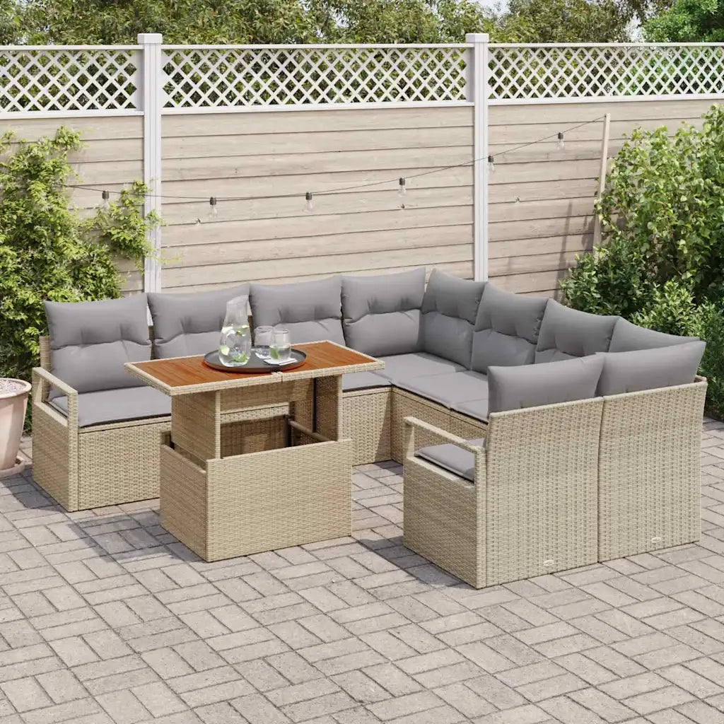Set da Pranzo per Giardino con cuscino 9 pcs Beige e grigio