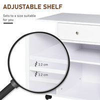 Mobiletto per Stampante con 4 Ruote Mensola Regolabile e Piano per CPU  in Legno Bianco