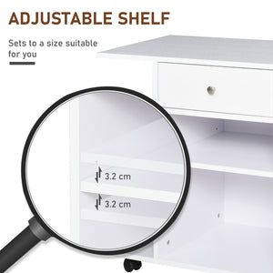 Mobiletto per Stampante con 4 Ruote Mensola Regolabile e Piano per CPU  in Legno Bianco