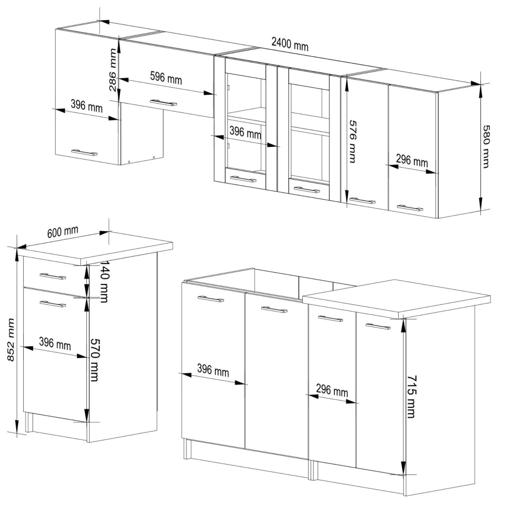 AKORD Set di Mobili da Cucina OLIWIA 240 cm Bianca 240 cm 11 porte 1 cassetto 240x46x203 cm