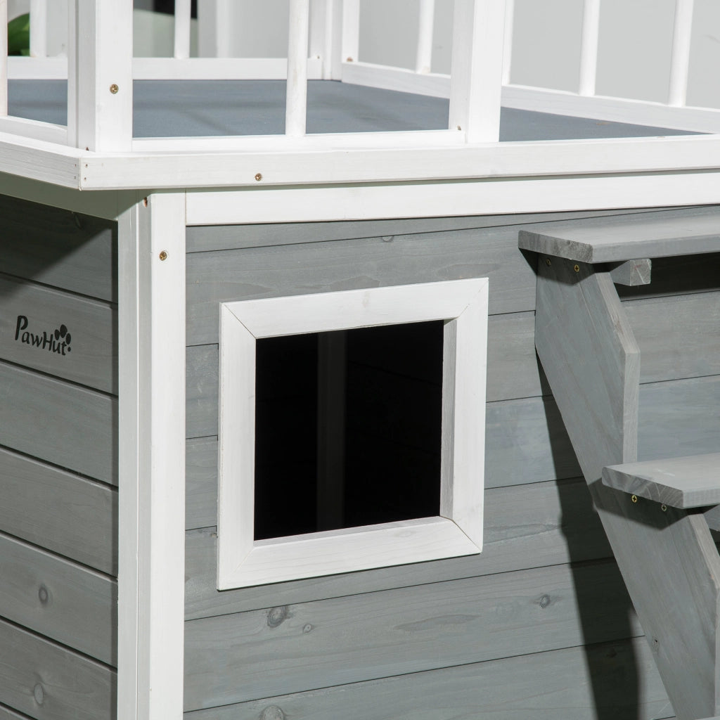 Casetta per Cani con Terrazza Scaletta e Finestra 121x77x78cm Grigio chiaro