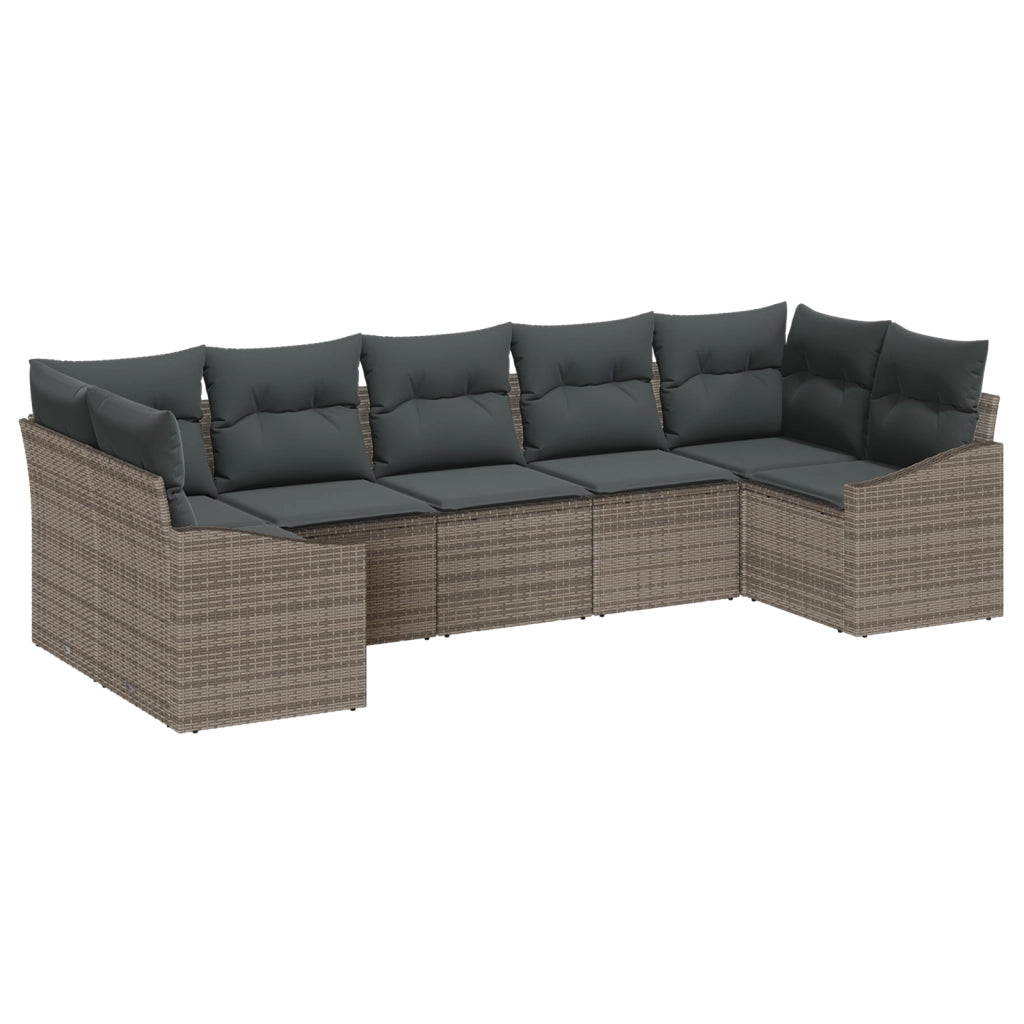 Set da Giardino con Cuscini Grigio Poly Rattan
