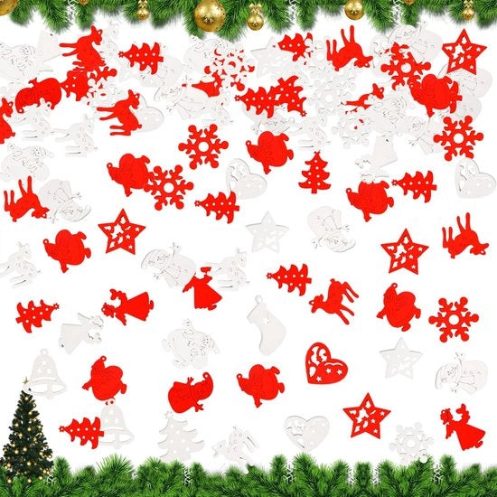 Decorazioni per Natale in legno - Mini fiocchi di neve - Hangers per albero di Natale - Decorazioni per tavolo - Attività di fai da te per decorare - Materiale in legno di alta qualità - Kit di 100 pezzi