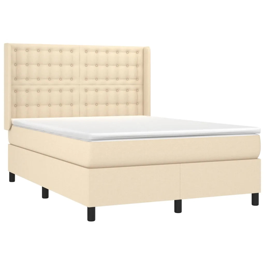 Letto a Molle con Materasso e LED Crema 140x200 cm in Tessuto 3138642