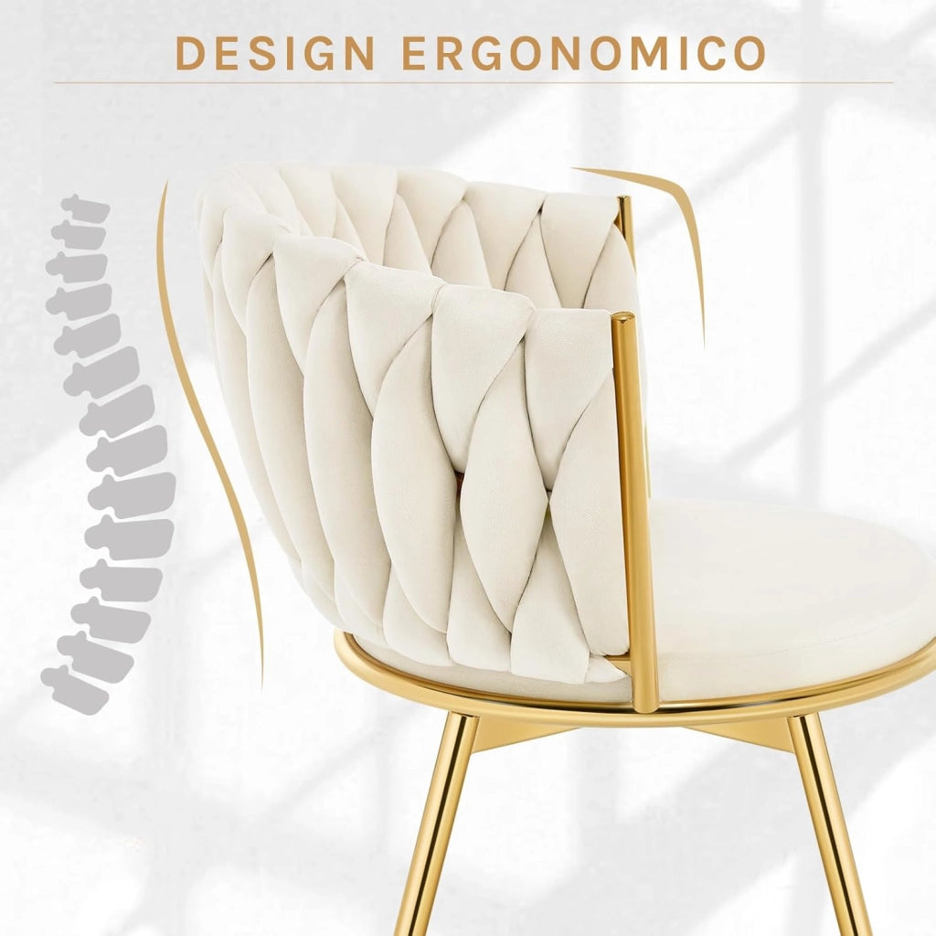 Sedie da Pranzo Girevoli Set di 4, Sedie da Cucina Ergonomiche Imbottite con Gambe in Metallo, Seduta in Velluto per Cucina, Soggiorno, Balcone, Beige, EZS84be-4