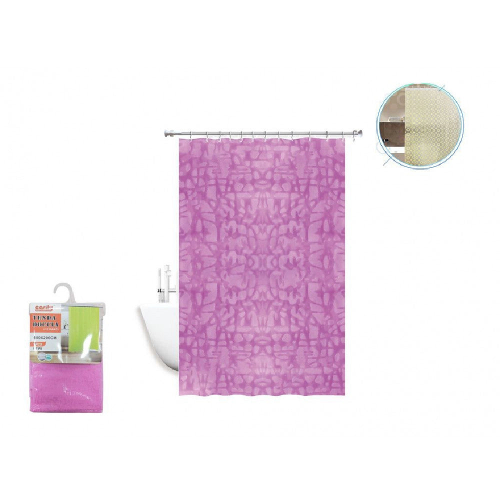 Trade Shop - Tenda Doccia Vasca Antimuffa Impermeabile Rosa/fuxia 180x220 Cm Con Anelli 52131 -