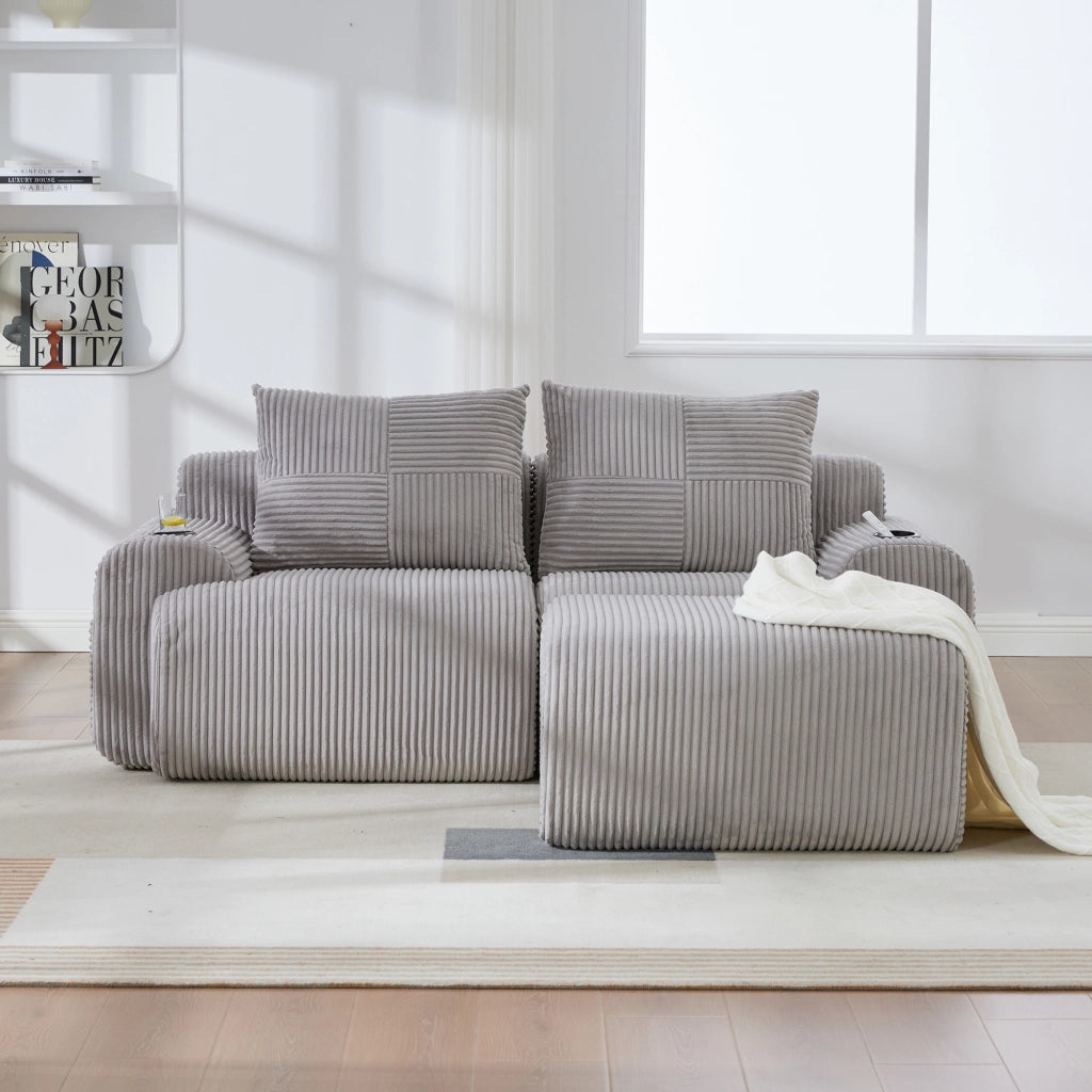 DIVANO Modulare 2 posti 200x174x80 cm in corduroy grigio chiaro