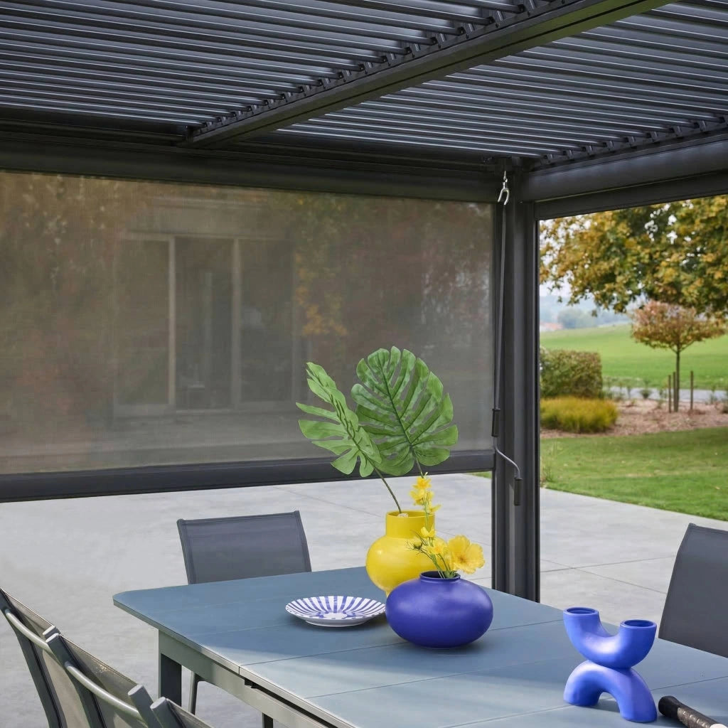 Pergola bioclimatica 3x4m con tenda da 3m + tenda da 4m i sweeek