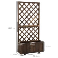 Fioriera da Esterno con Grigliato per Rampicanti e Vaso, in Legno di Abete, 72.5x31.5x149.5 cm