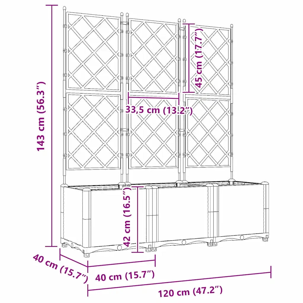 Fioriere | Cassetta per fiori | Vaso da giardino 3 pz Bianco 120 x 40 x 143 cm Plastica