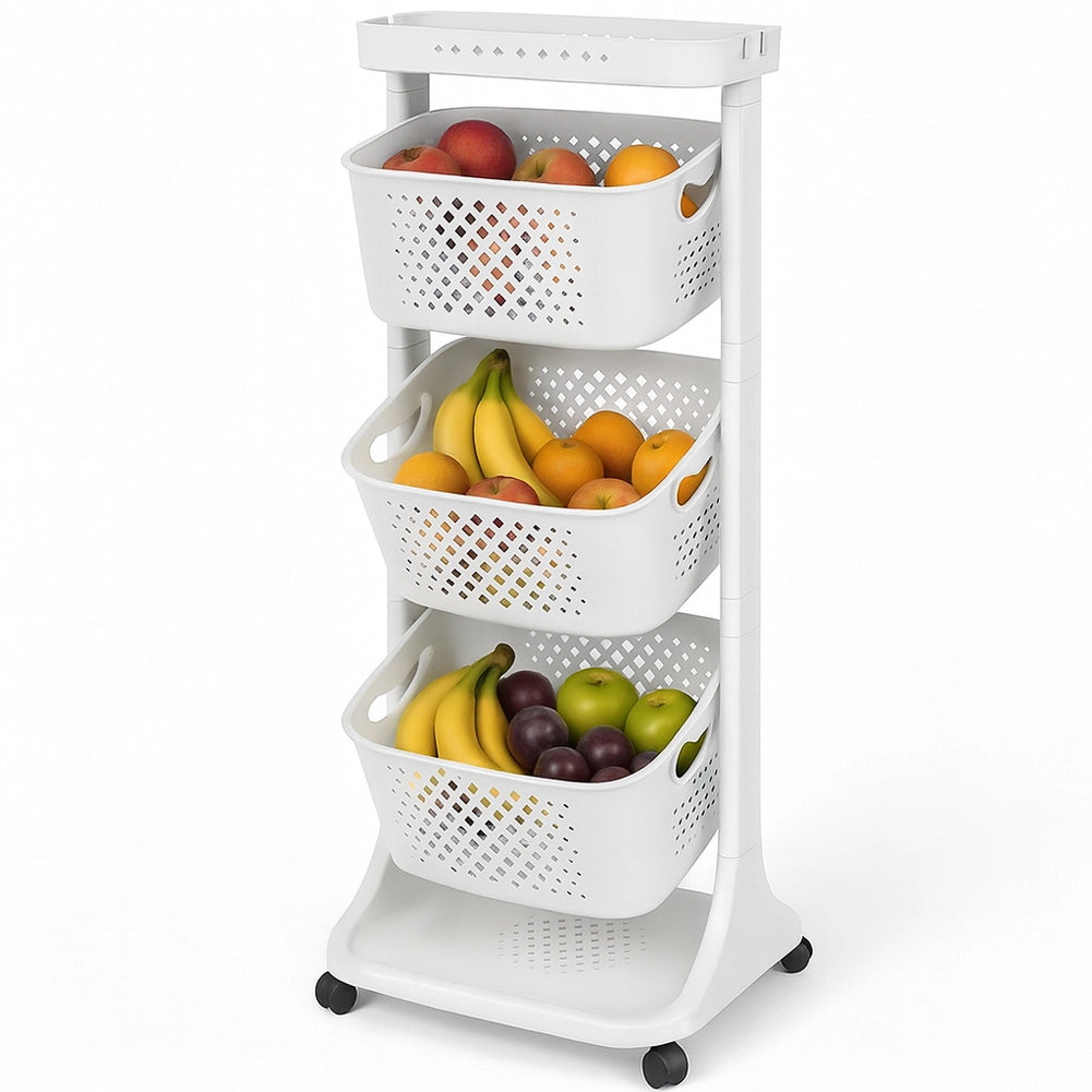 Carrello da Cucina Bianco Portafrutta con Cestelli Basculanti in Polipropilene