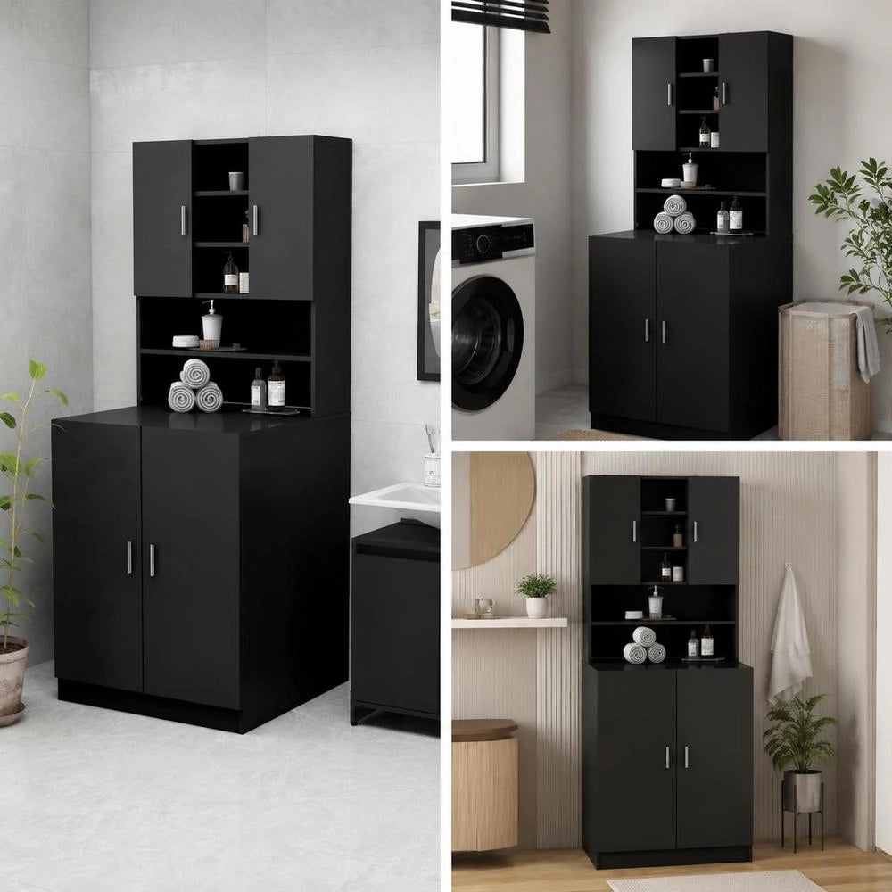 Washing Machine Cabinet, Black, 70.5x25.5x90 Cm