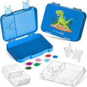 Bento Box per bambini; 4 + 2 compartimenti; contenitore per panino estremamente resistente; ideale per asili nido e scuola (blu, T-Rex)