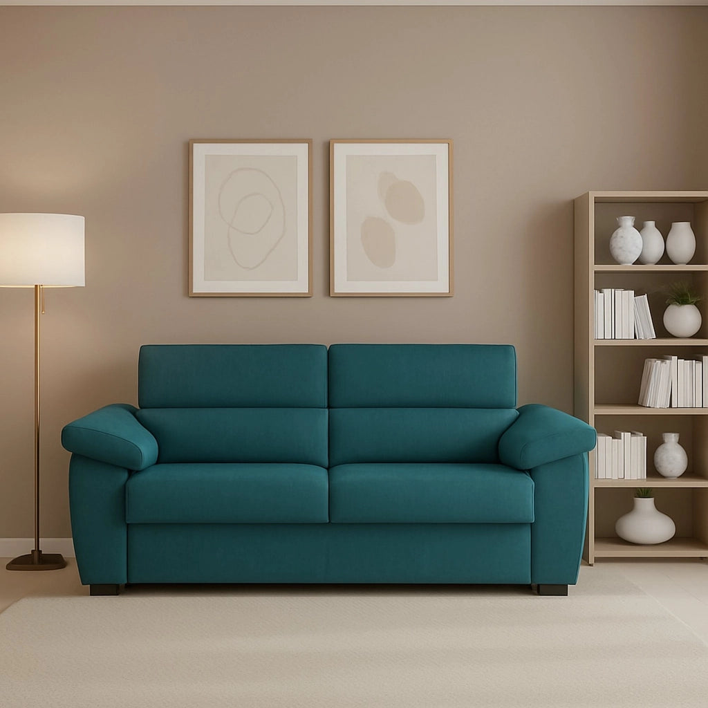 Pisogne, Divano Fisso 2 Posti Sfoderabile Made in Italy, 185x95x100h cm Azzurro