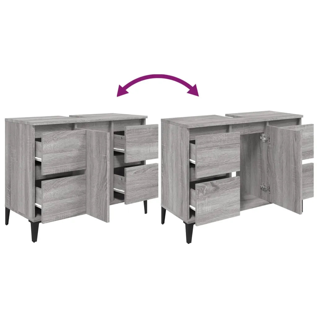 Mobile Lavabo-Armadietto da bagno Grigio Sonoma 80x33x60 cm in Legno Multistrato