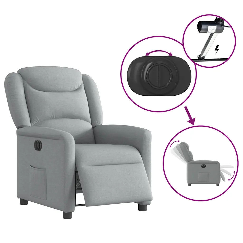 Poltrona Elettrica Reclinabile-Divano Sedia Grigio Chiaro in Tessuto 659153