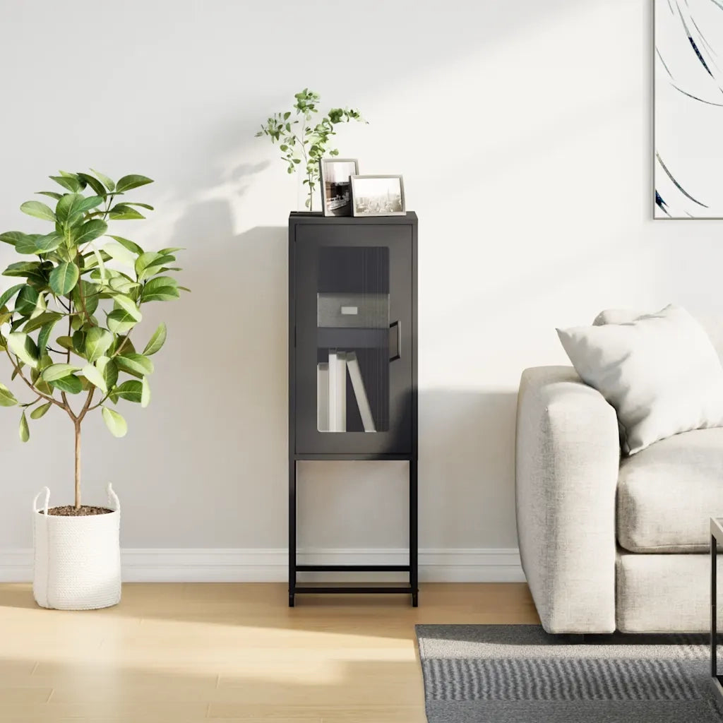 Credenza Nera 36x39x107 cm in Acciaio Laminato a Freddo 853398