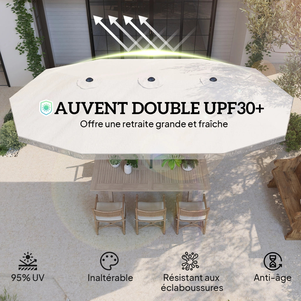 Parasole da giardino rettangolare doppio ¨C zephmum ¨C crema 4.5x2.65x2.6 m