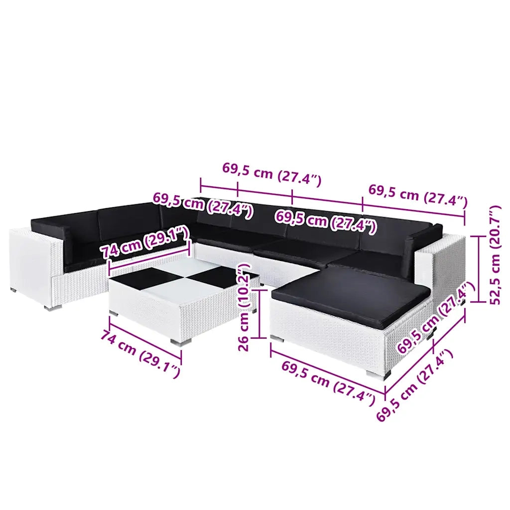 Set Divani da Giardino 8 pz con Cuscini in Polyrattan Bianco 41265