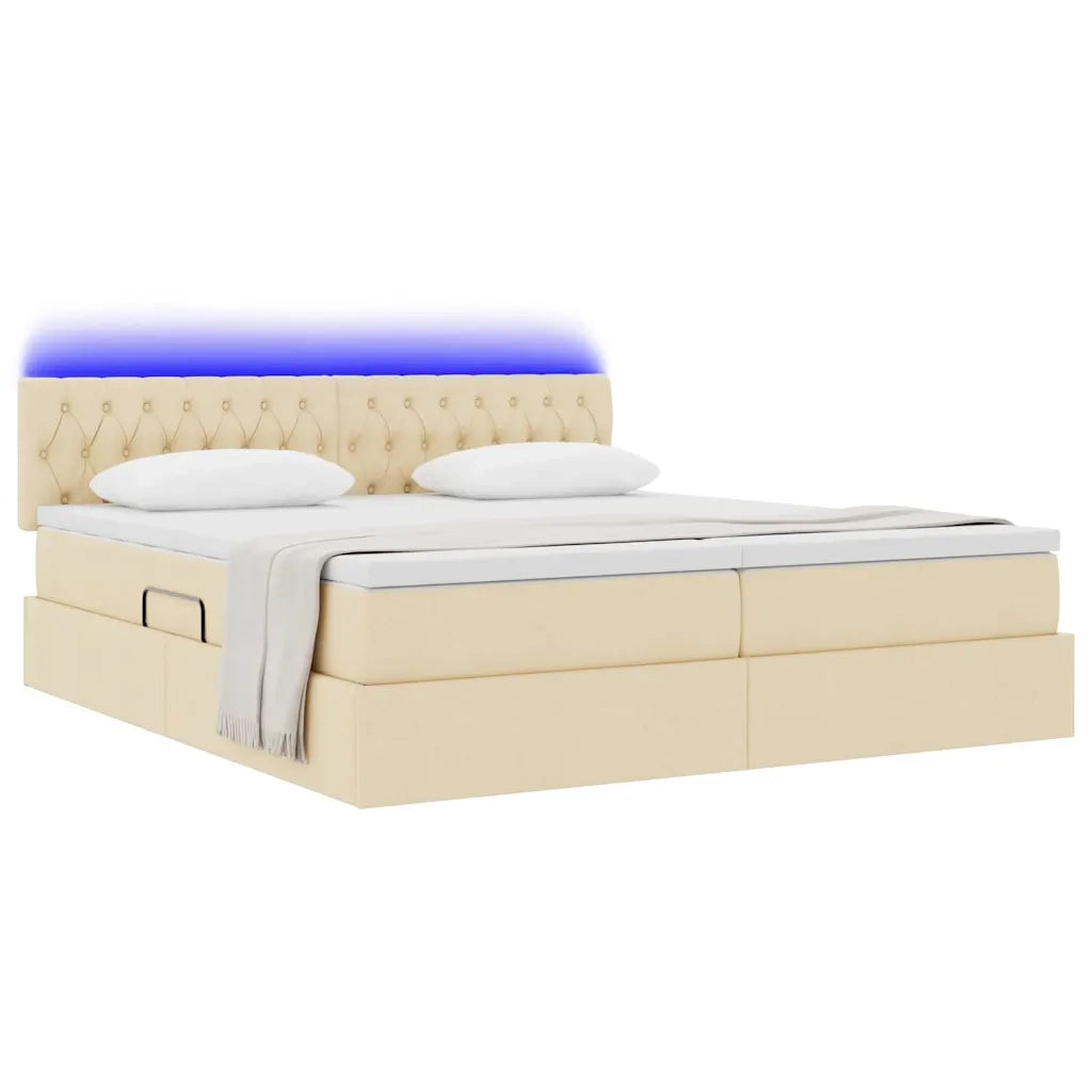 Letto con luci a strisce a LED Crema 180 x 200 cm Tessuto