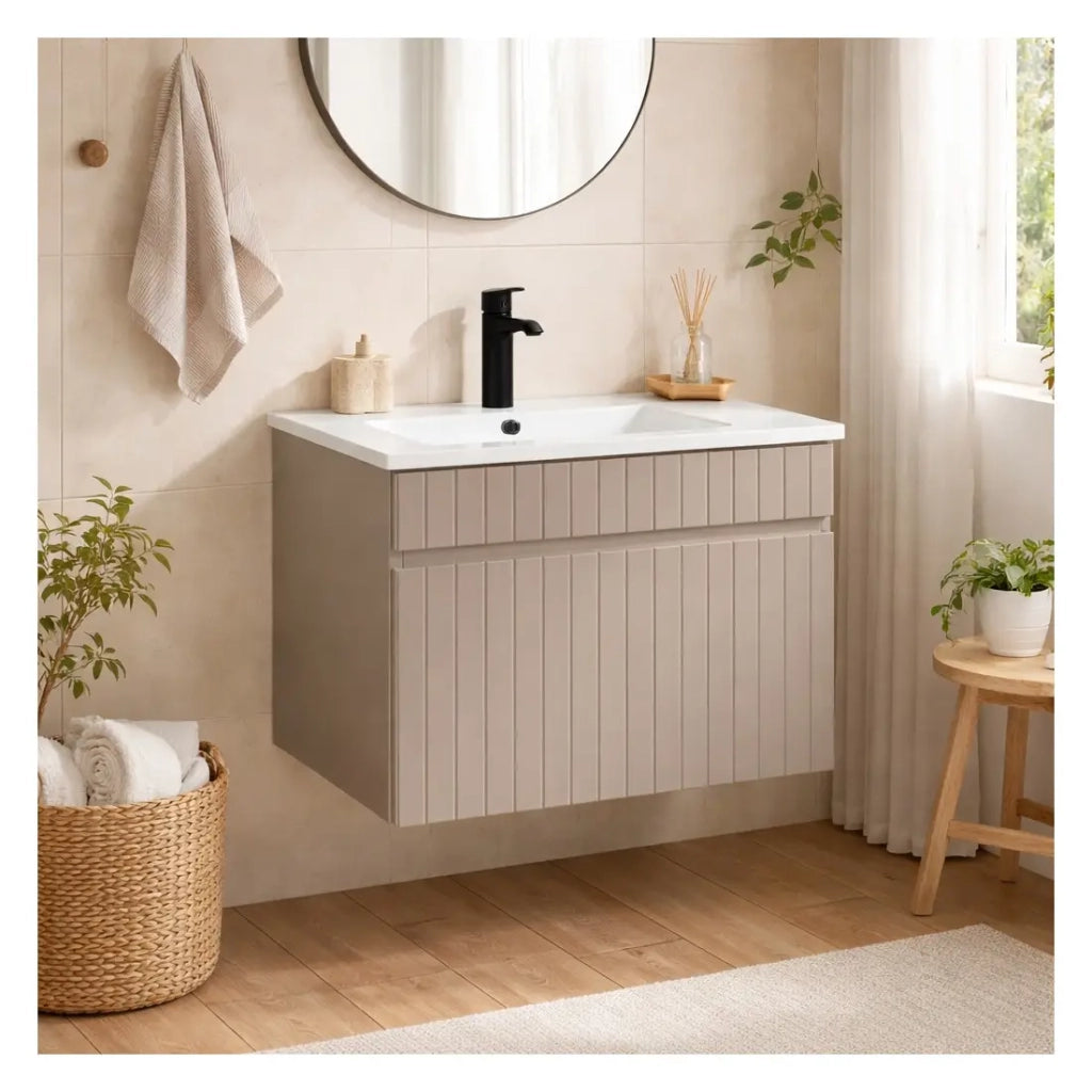Set da bagno ICON: mobiletto sotto lavabo 60cm cachemire + lavabo incassato bianco