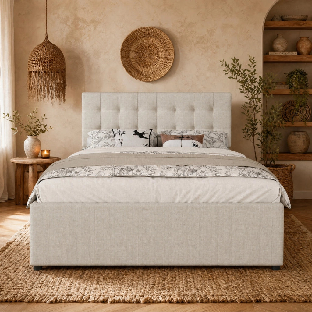 LETTO matrimoniale estraibile 140x200 cm in lino beige