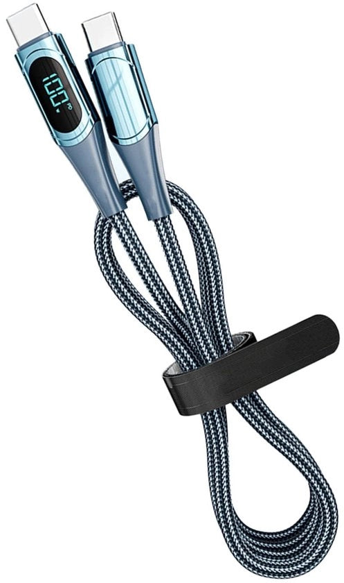 Cavo USB C a USB C - 100W - Ricarica Rapida - Blu - Display Digitale - Compatibile con S22/S21/S20/MacBook - 2 m