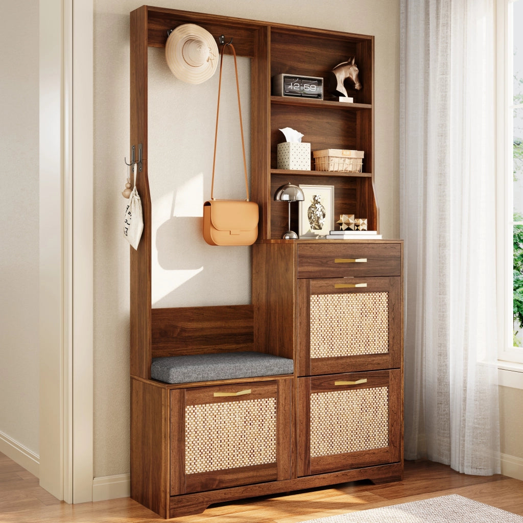 Mobile ingresso con 3 ante e ganci - per ingresso - in MDF - 100 x 30 x 170 cm - noce