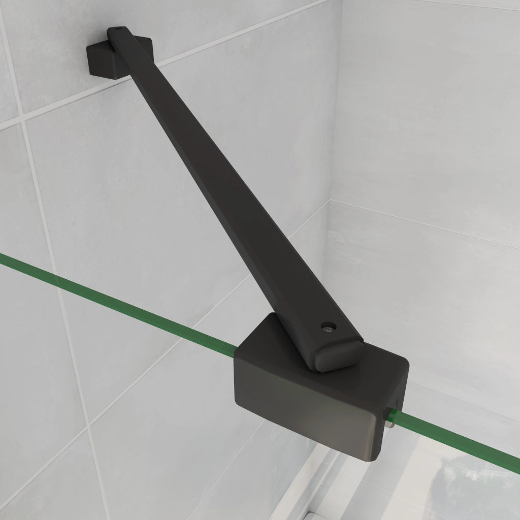 Parete Doccia Per Vasca 40x130 cm Sopravasca Walk in Vetro Temperato 5 mm Trasparente Anticalcare Barra Stabilizzatrice 45 cm Nero Opaco