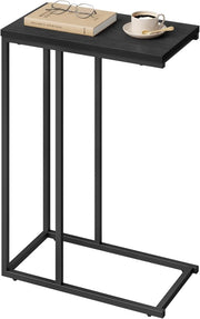 Tavolino a Forma di C, Tavolino Compatto con Struttura in Metallo e Piano in Legno Ingegnerizzato, per Divano/Letto/Soggiorno/Camera da Letto, L45xP25xH63,5cm, Nero