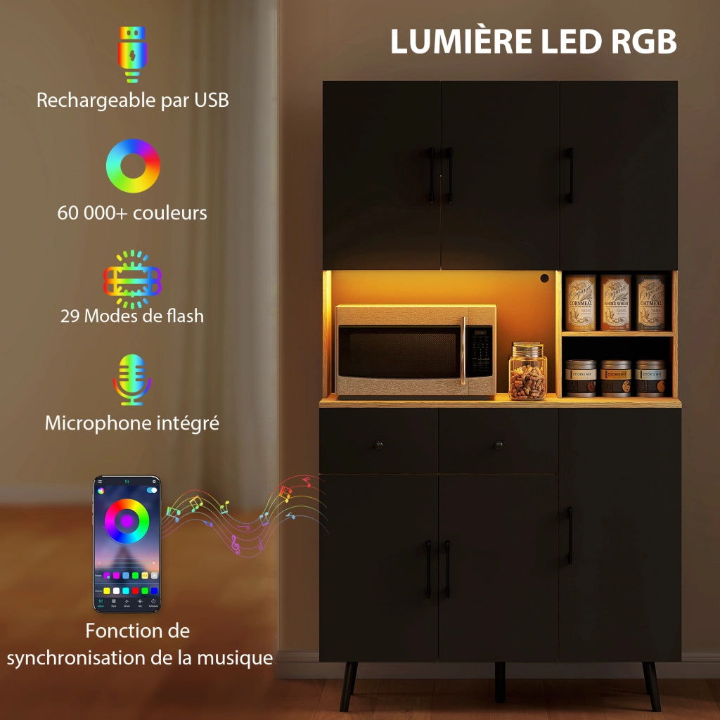 Buffet da cucina ¨C zephmum ¨C nero 100x40x176cm con luce LED