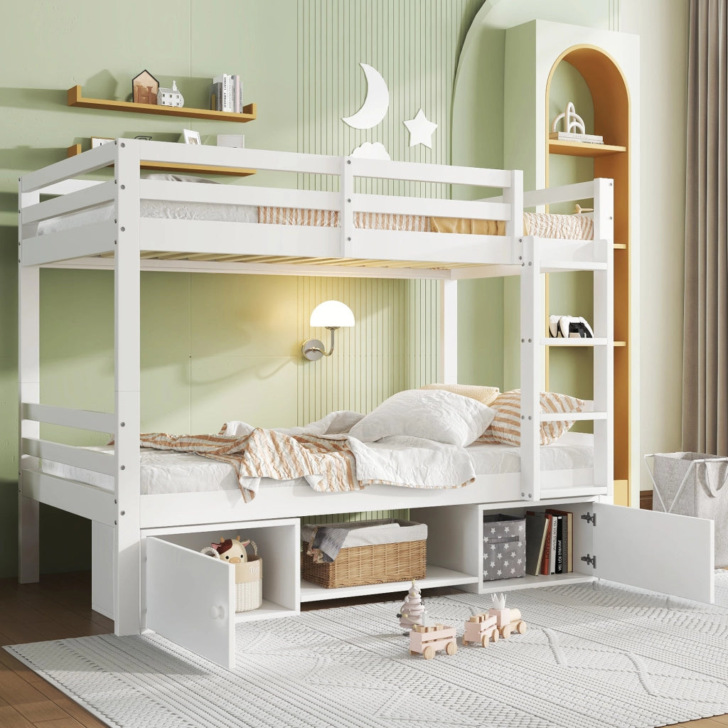 LETTO A CASTELLO 90x200 cm Bianco in Legno massello e MDF divisibile