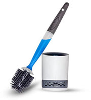Spazzola per il water con aspirapolvere e dispenser per la pulizia e neutralizzatore di odori - resistente ai batteri, design elegante, inclusa maniglia per la parete, bianco/grigio